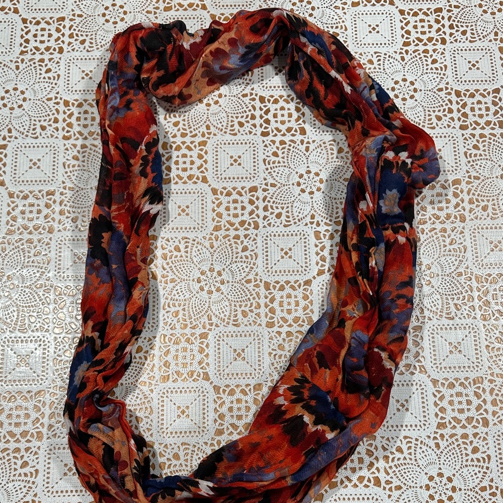 Floral Infinity Scarf - Red and Blue
